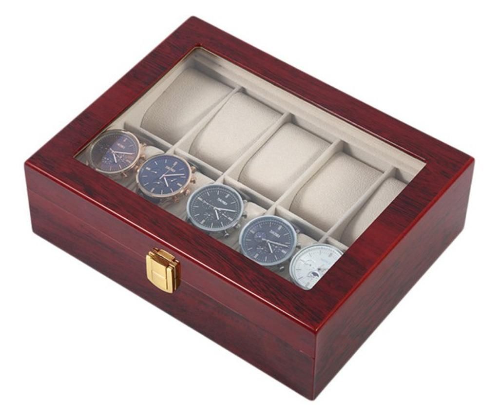 Cutie caseta din lemn pentru depozitare si organizare 10 ceasuri, model Premium - Pufo