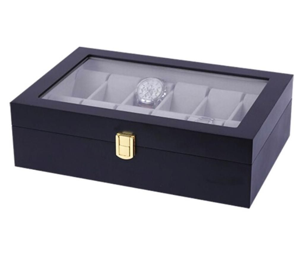 Cutie caseta din lemn pentru depozitare si organizare 12 ceasuri, model Pufo Premium, negru - Pufo