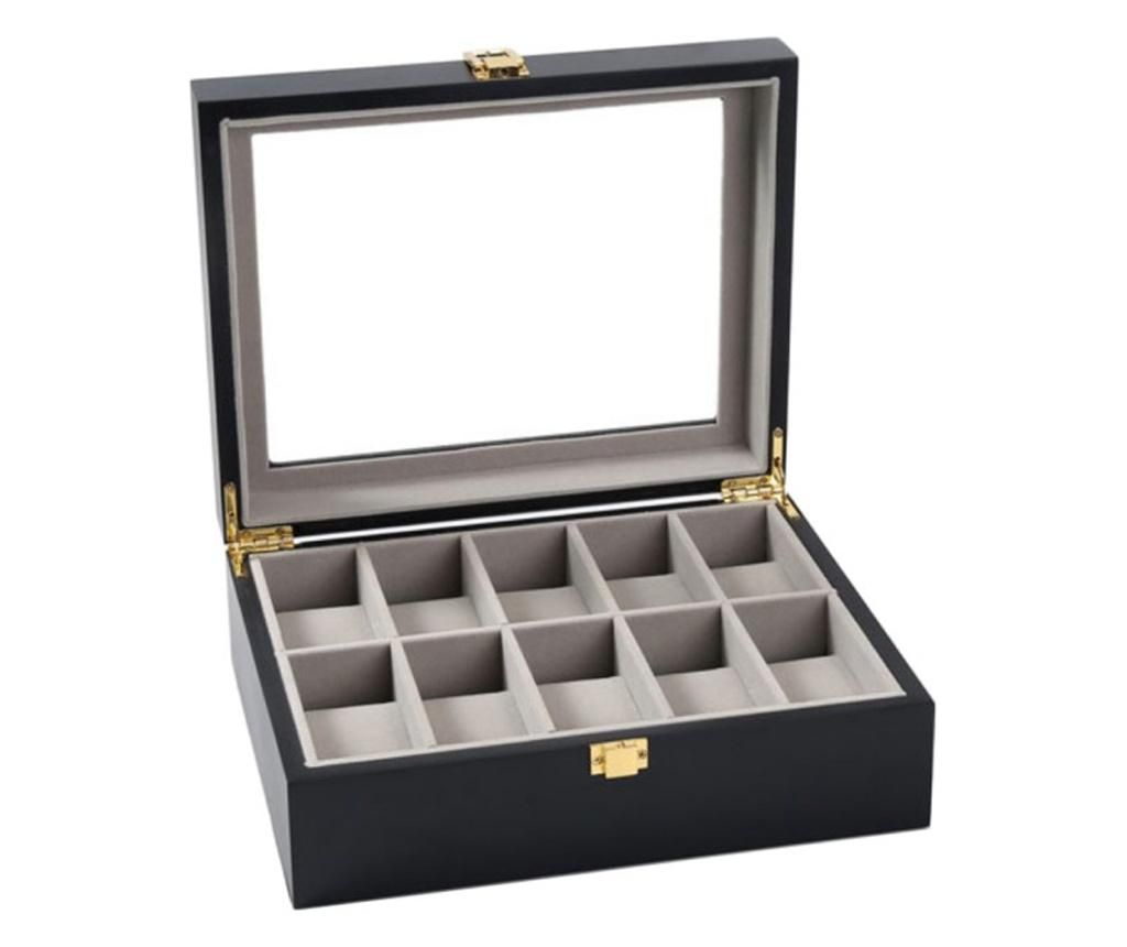 Cutie caseta din lemn pentru depozitare si organizare 10 ceasuri, model Pufo Premium, negru - Pufo