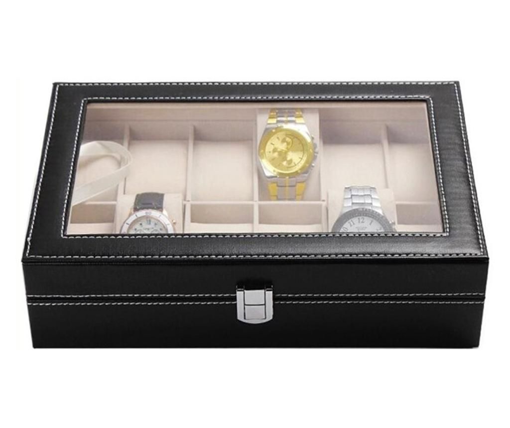 Cutie caseta eleganta depozitare cu compartimente pentru 12 ceasuri, negru - Pufo