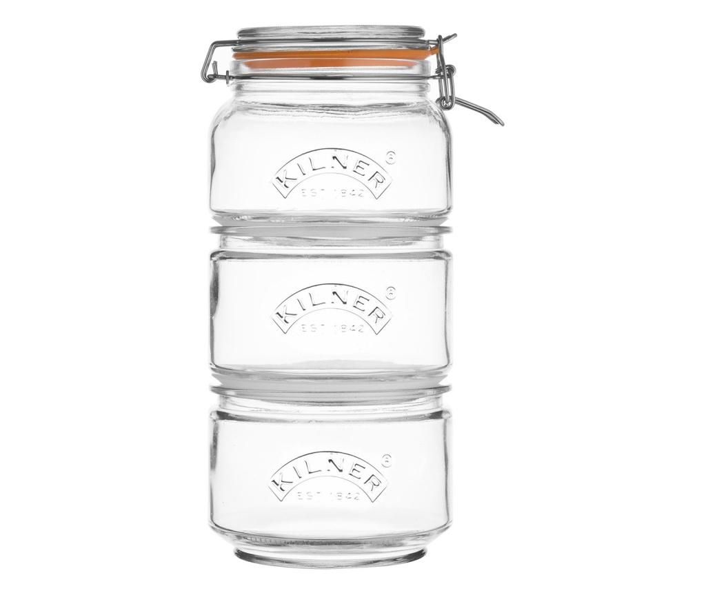 Set borcane de sticla stivuibile Kilner, Kilner, sticla, ⌀18 cm, 18x18x32 cm - KILNER, Alb