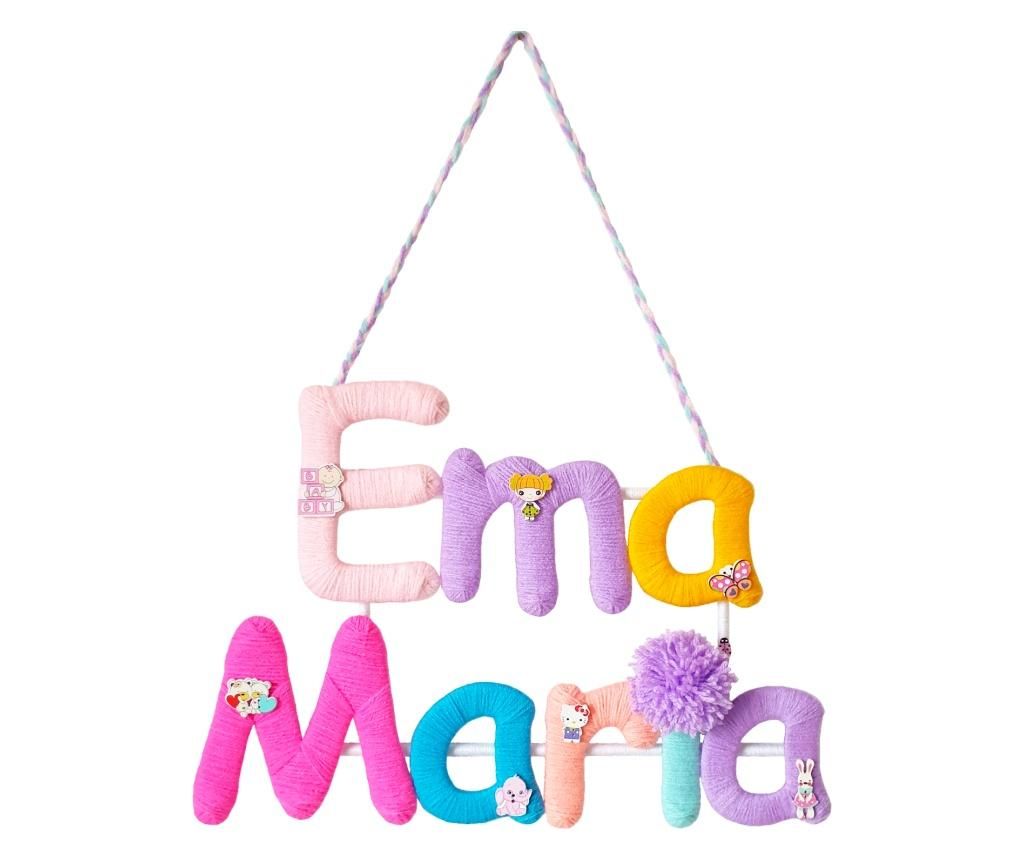 Decoratiune handmade pentru camera copilului, cu nume personalizat Ema Maria, 40x30 cm, multicolor - Funny Names