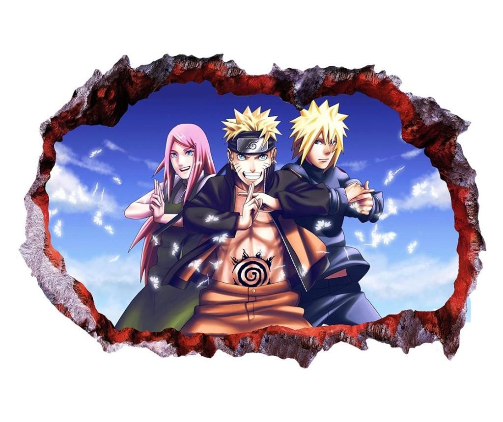 Sticker decorativ, gaura in perete 3D, Naruto, 85 cm, 1054TK-1 - BV