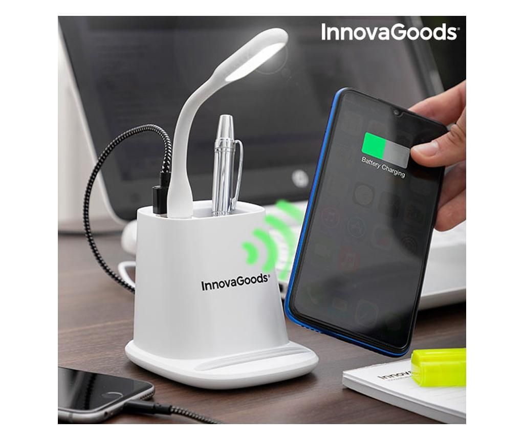 5-in-1 incarcator wireless cu suport organizator si led USB Innovagoods, Tech - InnovaGoods, Alb