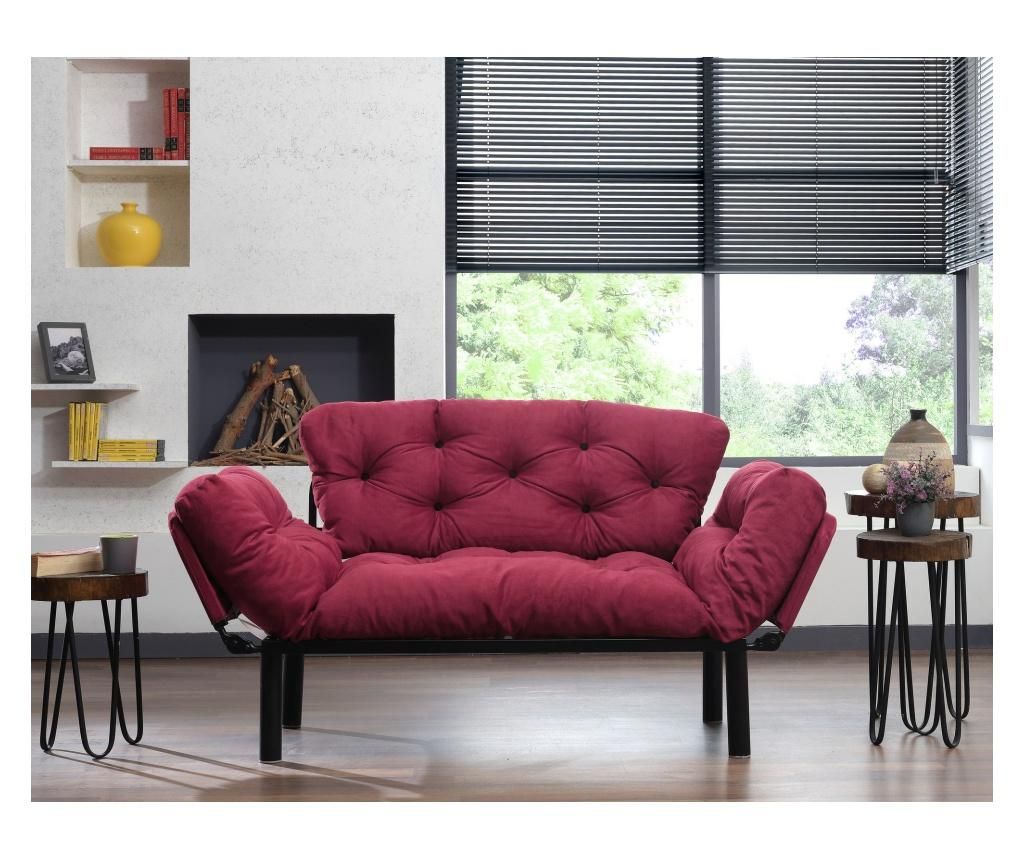 Canapea extensibila cu 2 locuri Futon, Nitta Dark Red, rosu inchis, 155x73x85 cm – FUTON, Rosu FUTON imagine 2022