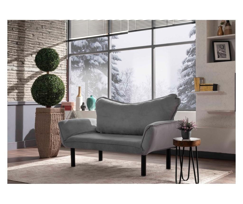 Canapea extensibila cu 2 locuri Futon, Carla Grey, 140x65x70 cm - FUTON, Gri & Argintiu