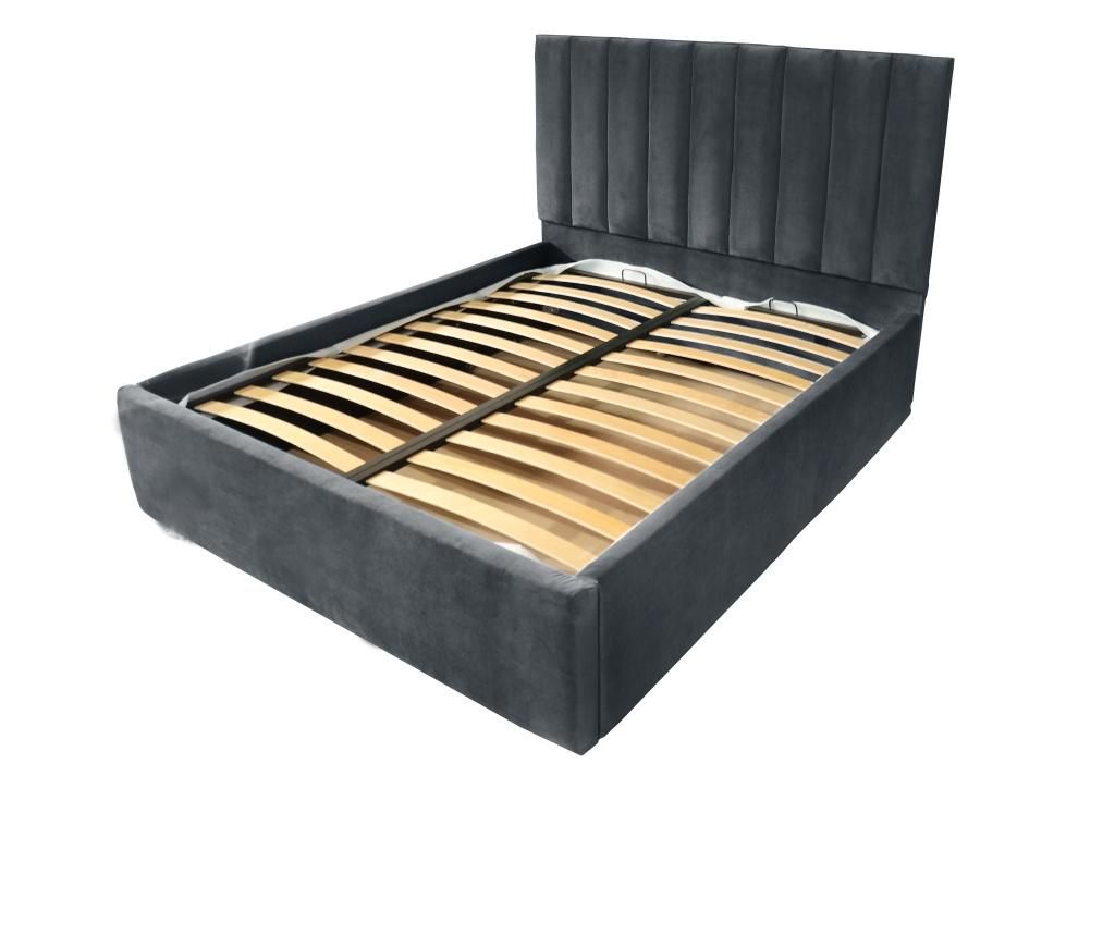 Pat dublu cu somiera, Beds Place, Hampton, Premium, Gri Antracit 97, 120x200 cm - Beds Place