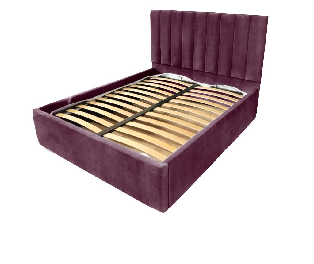 Pat dublu cu somiera, Beds Place, Hampton, Premium, Visiniu 68, 180x200 cm - Beds Place