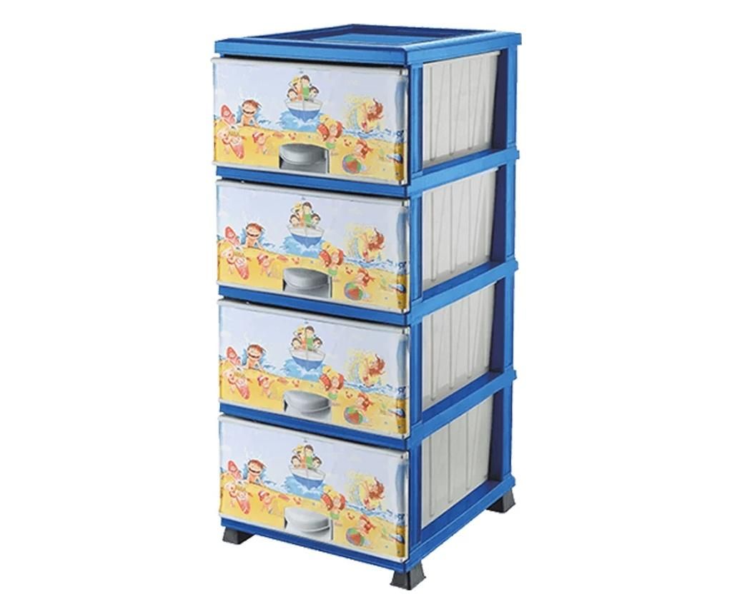 Dulap din plastic pentru depozitare, komidin albastru cu desen copii, 38x45x90 cm - Elif Plastik