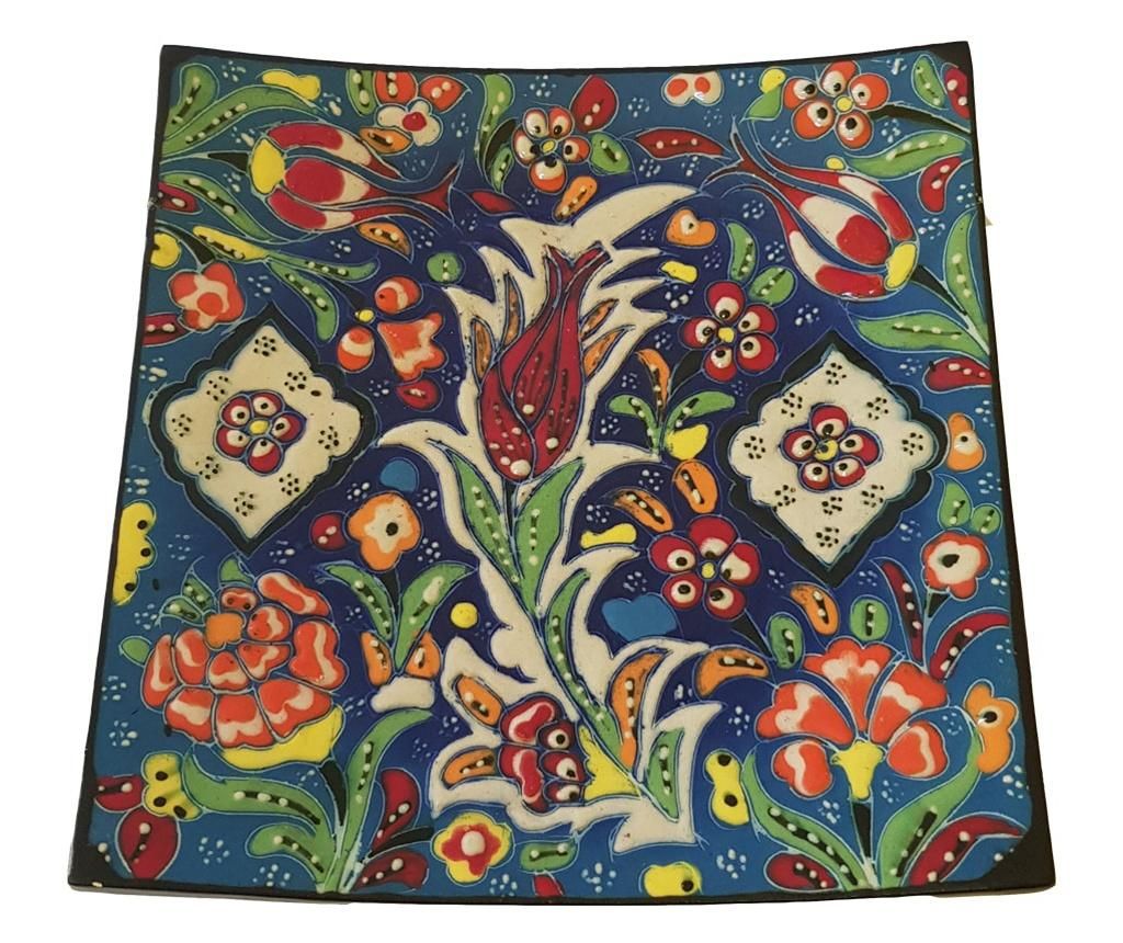 Farfurie ceramica handmade stil turcesc, 16.5x16.5 cm, Multicolor cu flori, EHA - EHA