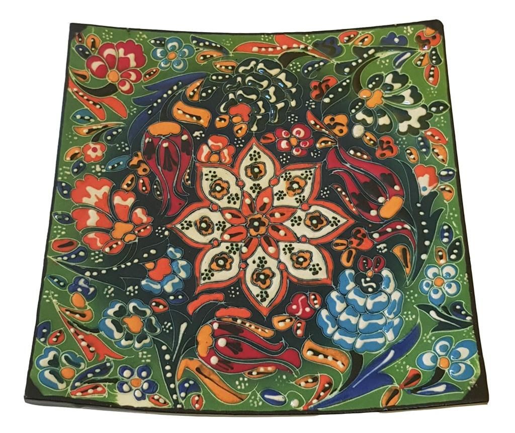 Farfurie ceramica handmade stil turcesc, 16.5x16.5 cm, Verde cu flori, EHA - EHA