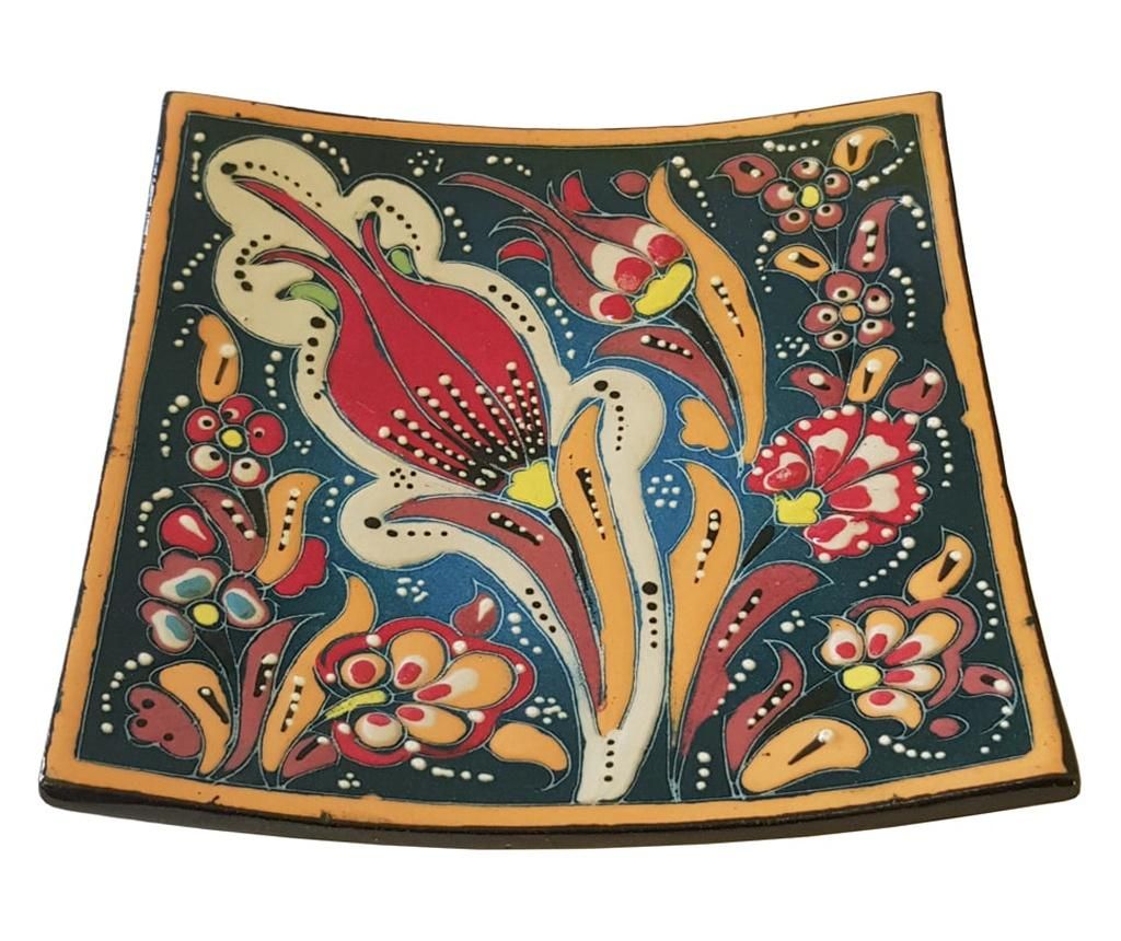 Farfurie ceramica handmade stil turcesc, 13x13 cm, Multicolor cu flori, EHA - EHA