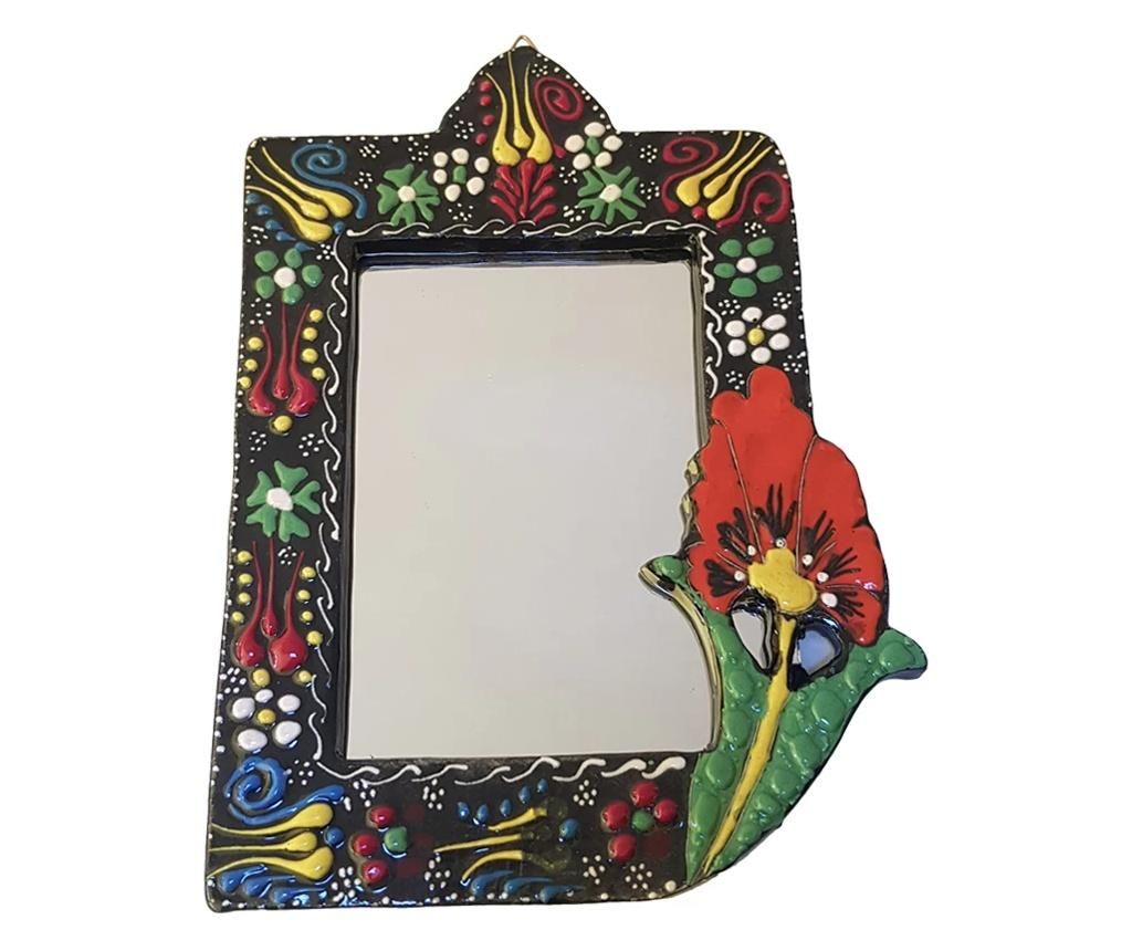 Oglinda in rama cu desen floral, multicolor negru, 24 x 17 cm, EHA - EHA