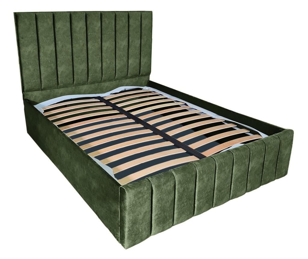 Pat dublu cu somiera, Beds Place, Diego V2 Verde, 160x200 cm, H130 cm - Beds Place