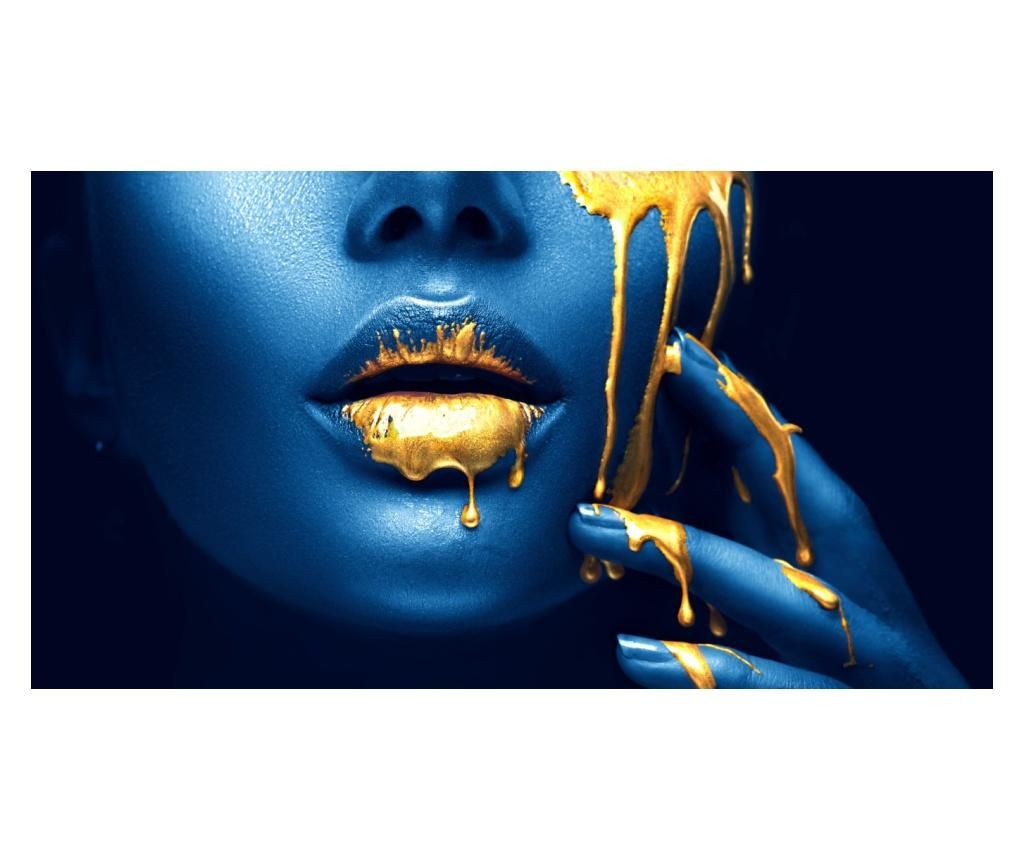 Fototapet de perete autoadeziv si lavabil Portrait femeie, make-up gold-blue, 270 x 200 cm - MEDIA