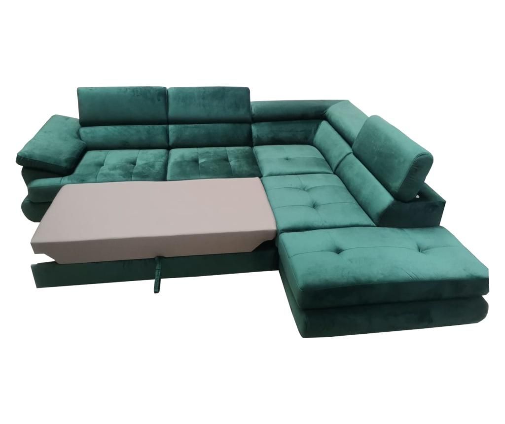 Coltar Tony cu structura din lemn masiv, Lider Furniture, verde smarald, catifea, 275x225x71cm - Lider Furniture