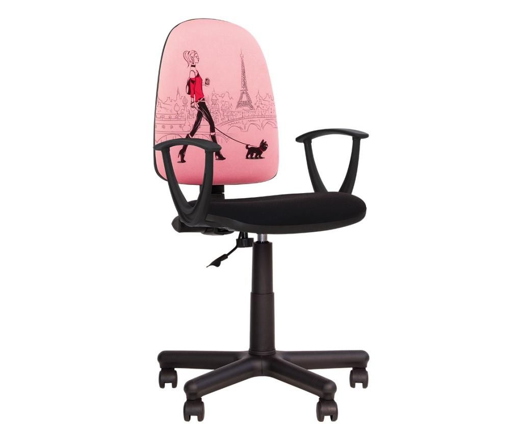 Scaun de birou BOTAS GTP, cu brate, textil , negru/roz - Concept Mobili