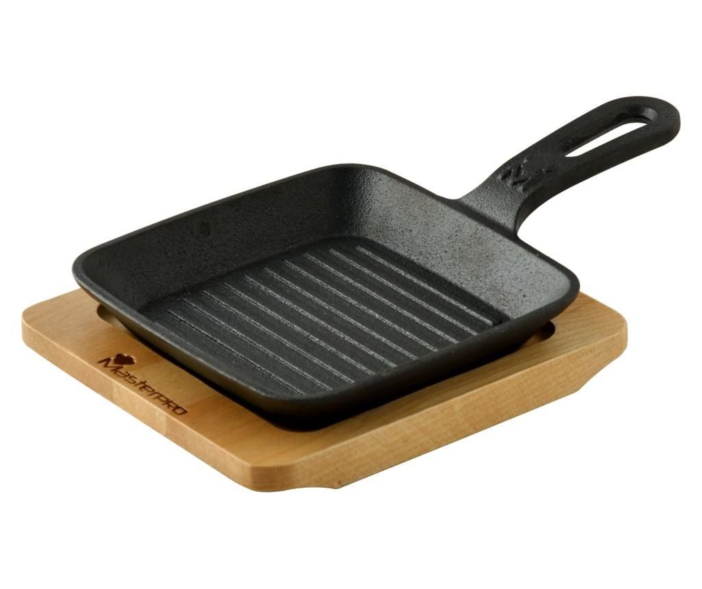 Tigaie grill cu suport Masterpro, Cook And Share, fonta, 23x14x5 cm – Masterpro, Negru Masterpro