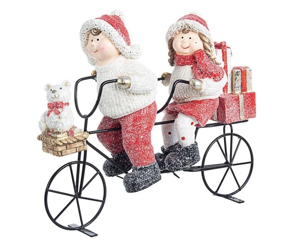 Figurine Baietel si Fetita din ceramica cu bicicleta din metal 30x10x26 cm - Bizzotto