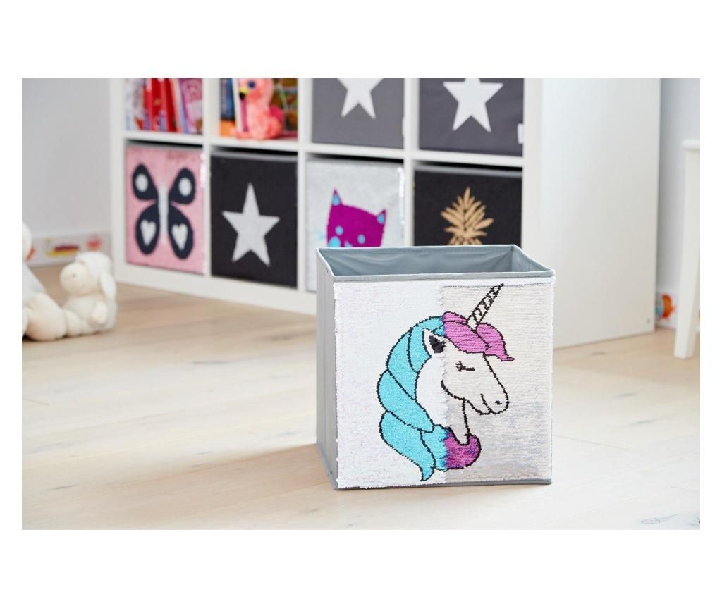 Cutie pentru depozitare Unicorn cu paiete reversibile - Gri/Roz/Albastru - Loveit