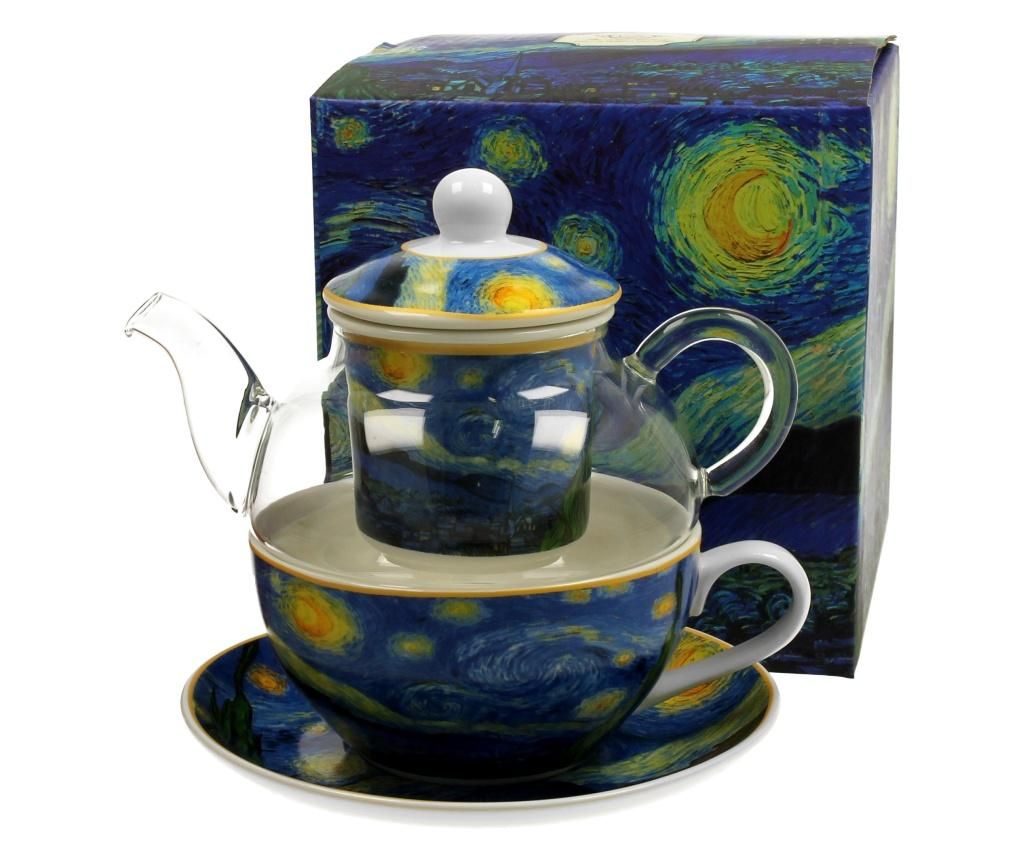 Ceainic cu infuzor, ceasca cu farfurioara Duo, Starry Night, sticla temperata, ⌀10 cm, multicolor, 255 ml – DUO, Multicolor DUO imagine 2022