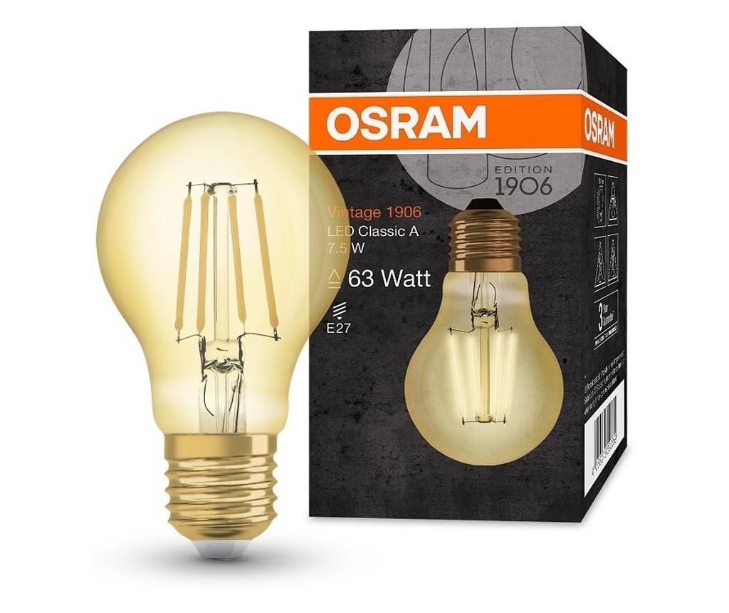 Bec cu LED Osram, E27 Osram, sticla, LED, max. 7 W, E27, transparent, 6x6x14 cm – OSRAM, Alb OSRAM