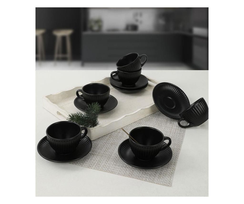 Set de 6 cesti de ceai si farfurie Keramika, ceramica, negru mat, 8x8x6 cm – Keramika, Negru Keramika imagine 2022