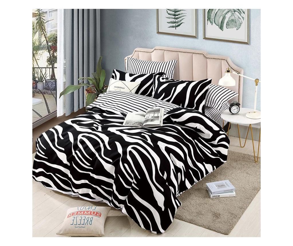 Lenjerie pat dublu, 2 persoane, 6 piese, bumbac finet 100%, zebra print, alb/negru – JOJO HOME, Multicolor JOJO HOME imagine 2022