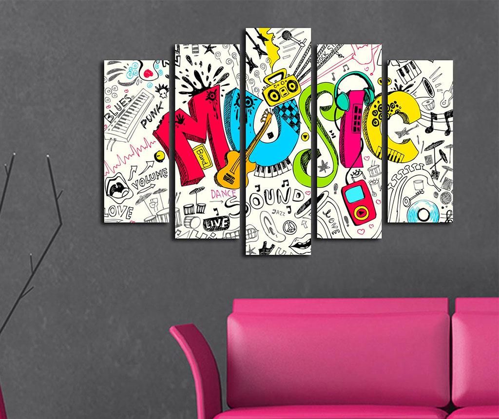 Set 5 tablouri Music - Bonanza, Alb,Multicolor de la Bonanza